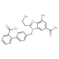 Chemical structure of 1-({2'-carboxy-[1,1'-biphenyl]-4-yl}methyl)-4-methyl-2-propyl-1H-1,3-benzodiazole-6-carboxylic acid - CSSB00016991244