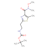 Chemical structure of tert-butyl N-(2-{4-[methoxy(methyl)carbamoyl]-5-methyl-1,3-thiazol-2-yl}ethyl)carbamate - CSSB01045818316
