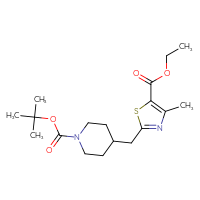 Chemical structure of tert-butyl 4-{[5-(ethoxycarbonyl)-4-methyl-1,3-thiazol-2-yl]methyl}piperidine-1-carboxylate - CSSB00413633227