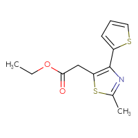 Chemical structure of ethyl 2-[2-methyl-4-(thiophen-2-yl)-1,3-thiazol-5-yl]acetate - CSSB01998996892