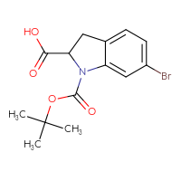 Chemical structure of 6-bromo-1-[(tert-butoxy)carbonyl]-2,3-dihydro-1H-indole-2-carboxylic acid - CSSB00010476005