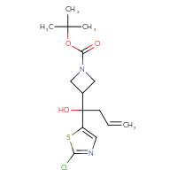 Chemical structure of tert-butyl 3-[1-(2-chloro-1,3-thiazol-5-yl)-1-hydroxybut-3-en-1-yl]azetidine-1-carboxylate - CSSB21246279198