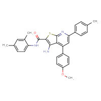 Chemical structure of 3-amino-N-(2,4-dimethylphenyl)-4-(4-methoxyphenyl)-6-(4-methylphenyl)thieno[2,3-b]pyridine-2-carboxamide - CSSB00103159382
