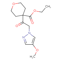 Chemical structure of ethyl 4-[2-(4-methoxy-1H-pyrazol-1-yl)acetyl]oxane-4-carboxylate - CSSB21332094580