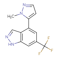 Chemical structure of 4-(1-methyl-1H-pyrazol-5-yl)-6-(trifluoromethyl)-1H-indazole - CSSB06583116672