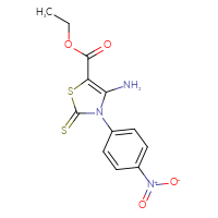 Chemical structure of ethyl 4-amino-3-(4-nitrophenyl)-2-sulfanylidene-2,3-dihydro-1,3-thiazole-5-carboxylate - CSSB00020606396