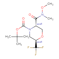 Chemical structure of rac-tert-butyl (2R,5S)-5-[methoxy(methyl)carbamoyl]-2-(trifluoromethyl)morpholine-4-carboxylate - CSSB06264656251