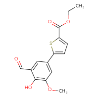 Chemical structure of ethyl 5-(3-formyl-4-hydroxy-5-methoxyphenyl)thiophene-2-carboxylate - CSSB21253046178