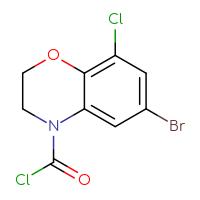 Chemical structure of 6-bromo-8-chloro-3,4-dihydro-2H-1,4-benzoxazine-4-carbonyl chloride - CSSB14968818626