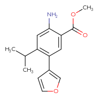 Chemical structure of methyl 2-amino-5-(furan-3-yl)-4-(propan-2-yl)benzoate - CSSB06587111080