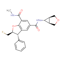 Chemical structure of (2S,3S)-2-(fluoromethyl)-N7-methyl-N5-[(1R,5S,6S)-3-oxabicyclo[3.1.0]hexan-6-yl]-3-phenyl-2,3-dihydro-1-benzofuran-5,7-dicarboxamide - CSSB06256034805