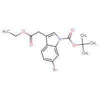 Chemical structure of tert-butyl 6-bromo-3-(2-ethoxy-2-oxoethyl)-1H-indole-1-carboxylate - CSSB00010272108