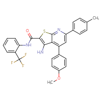 Chemical structure of 3-amino-4-(4-methoxyphenyl)-6-(4-methylphenyl)-N-[2-(trifluoromethyl)phenyl]thieno[2,3-b]pyridine-2-carboxamide - CSSB00103159451