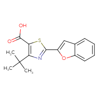 Chemical structure of 2-(1-benzofuran-2-yl)-4-tert-butyl-1,3-thiazole-5-carboxylic acid - CSSB00102863471