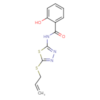 Chemical structure of 2-hydroxy-N-[5-(prop-2-en-1-ylsulfanyl)-1,3,4-thiadiazol-2-yl]benzamide - CSSB00027104927