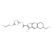 Chemical structure of 3-amino-6-ethyl-N-[5-(propylsulfanyl)-1,3,4-thiadiazol-2-yl]-5H,6H,7H,8H-thieno[2,3-b]quinoline-2-carboxamide - CSSB00121662455