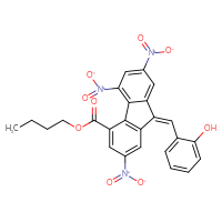 Chemical structure of butyl (9E)-9-[(2-hydroxyphenyl)methylidene]-2,5,7-trinitro-9H-fluorene-4-carboxylate - CSSB00160676134