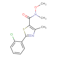 Chemical structure of 2-(2-chlorophenyl)-N-methoxy-N,4-dimethyl-1,3-thiazole-5-carboxamide - CSSB01395046600