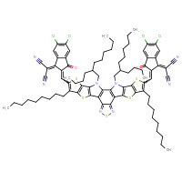 Chemical structure of 2-(2-{[3,27-bis(2-butyloctyl)-23-{[5,6-dichloro-1-(dicyanomethylidene)-3-oxo-2,3-dihydro-1H-inden-2-ylidene]methyl}-8,22-dinonyl-6,10,15,20,24-pentathia-3,14,16,27-tetraazaoctacyclo[16.9.0.0²,¹².0⁴,¹¹.0⁵,⁹.0¹³,¹⁷.0¹⁹,²⁶.0²¹,²⁵]heptacosa-1(18),2(12),4(11),5(9),7,13,16,19(26),21(25),22-decaen-7-yl]methylidene}-5,6-dichloro-3-oxo-2,3-dihydro-1H-inden-1-ylidene)propanedinitrile - CSSB14929133666