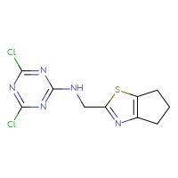 Chemical structure of 4,6-dichloro-N-({4H,5H,6H-cyclopenta[d][1,3]thiazol-2-yl}methyl)-1,3,5-triazin-2-amine - CSSB02169773873