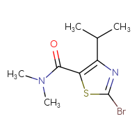 Chemical structure of 2-bromo-N,N-dimethyl-4-(propan-2-yl)-1,3-thiazole-5-carboxamide - CSSB09881908212