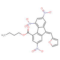 Chemical structure of butyl (9E)-9-[(furan-2-yl)methylidene]-2,5,7-trinitro-9H-fluorene-4-carboxylate - CSSB00160676135
