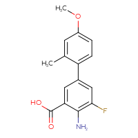 Chemical structure of 4-amino-5-fluoro-4'-methoxy-2'-methyl-[1,1'-biphenyl]-3-carboxylic acid - CSSB21531603219