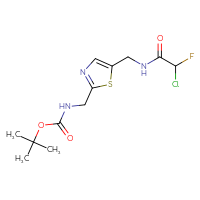 Chemical structure of tert-butyl N-({5-[(2-chloro-2-fluoroacetamido)methyl]-1,3-thiazol-2-yl}methyl)carbamate - CSSB21332121785