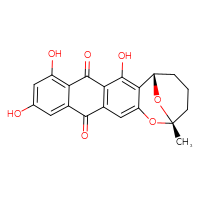 Chemical structure of (1S,17S)-3,7,9-trihydroxy-17-methyl-16,21-dioxapentacyclo[15.3.1.0²,¹⁵.0⁴,¹³.0⁶,¹¹]henicosa-2,4(13),6,8,10,14-hexaene-5,12-dione - CSSB00102651963