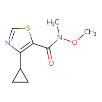 Chemical structure of 4-cyclopropyl-N-methoxy-N-methyl-1,3-thiazole-5-carboxamide - CSSB01991373509