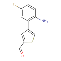 Chemical structure of 4-(2-amino-5-fluorophenyl)thiophene-2-carbaldehyde - CSSB06590143047