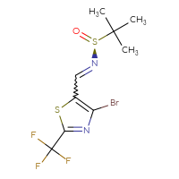 Chemical structure of (S)-N-{[4-bromo-2-(trifluoromethyl)-1,3-thiazol-5-yl]methylidene}-2-methylpropane-2-sulfinamide - CSSB21332859150