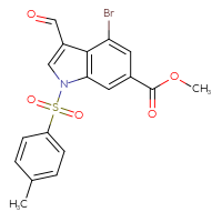 Chemical structure of methyl 4-bromo-3-formyl-1-(4-methylbenzenesulfonyl)-1H-indole-6-carboxylate - CSSB21332146173
