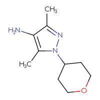 Chemical structure of 3,5-dimethyl-1-(oxan-4-yl)-1H-pyrazol-4-amine - CSSB00011953599