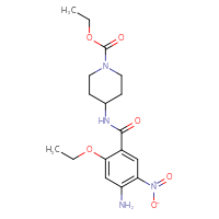 Chemical structure of ethyl 4-(4-amino-2-ethoxy-5-nitrobenzamido)piperidine-1-carboxylate - CSSB00102512224
