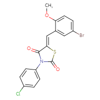 Chemical structure of (5Z)-5-[(5-bromo-2-methoxyphenyl)methylidene]-3-(4-chlorophenyl)-1,3-thiazolidine-2,4-dione - CSSB00132677464