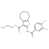Chemical structure of propyl 2-(3,4-dichlorobenzamido)-4H,5H,6H,7H,8H-cyclohepta[b]thiophene-3-carboxylate - CSSB00121676189