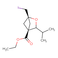 Chemical structure of ethyl (1r,4r)-1-(iodomethyl)-3-(propan-2-yl)-2-oxabicyclo[2.1.1]hexane-4-carboxylate - CSSB06741646997