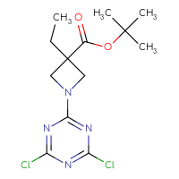 Chemical structure of tert-butyl 1-(4,6-dichloro-1,3,5-triazin-2-yl)-3-ethylazetidine-3-carboxylate - CSSB21332146774