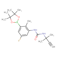 Chemical structure of 1-[5-fluoro-2-methyl-3-(4,4,5,5-tetramethyl-1,3,2-dioxaborolan-2-yl)phenyl]-3-(2-methylbut-3-yn-2-yl)urea - CSSB21245995977
