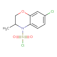 Chemical structure of 7-chloro-3-methyl-3,4-dihydro-2H-1,4-benzoxazine-4-sulfonyl chloride - CSSB15004700805