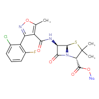 Chemical structure of sodium (2S,5R,6R)-6-[3-(2-chloro-6-fluorophenyl)-5-methyl-1,2-oxazole-4-amido]-3,3-dimethyl-7-oxo-4-thia-1-azabicyclo[3.2.0]heptane-2-carboxylate - CSSB02515435605