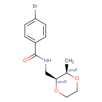 Chemical structure of rac-4-bromo-N-{[(2R,3S)-3-methyl-1,4-dioxan-2-yl]methyl}benzamide - CSSB21432548510
