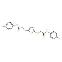Chemical structure of N-(4-chlorophenyl)-2-{[5-({[(4-chlorophenyl)carbamoyl]methyl}sulfanyl)-1,3,4-thiadiazol-2-yl]sulfanyl}acetamide - CSSB00046087344