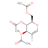 Chemical structure of [(2R,3R,4S)-3,4-bis(acetyloxy)-5-iodo-3,4-dihydro-2H-pyran-2-yl]methyl acetate - CSSB03437231636