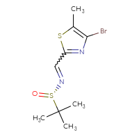 Chemical structure of (S)-N-[(4-bromo-5-methyl-1,3-thiazol-2-yl)methylidene]-2-methylpropane-2-sulfinamide - CSSB20836300555
