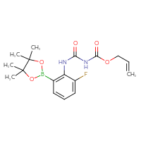 Chemical structure of prop-2-en-1-yl N-{[2-fluoro-6-(4,4,5,5-tetramethyl-1,3,2-dioxaborolan-2-yl)phenyl]carbamoyl}carbamate - CSSB21245995872