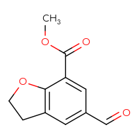 Chemical structure of methyl 5-formyl-2,3-dihydro-1-benzofuran-7-carboxylate - CSSB03554939503