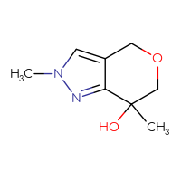 Chemical structure of 2,7-dimethyl-2H,4H,6H,7H-pyrano[4,3-c]pyrazol-7-ol - CSSB20845867951