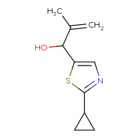 Chemical structure of 1-(2-cyclopropyl-1,3-thiazol-5-yl)-2-methylprop-2-en-1-ol - CSSB00154095505